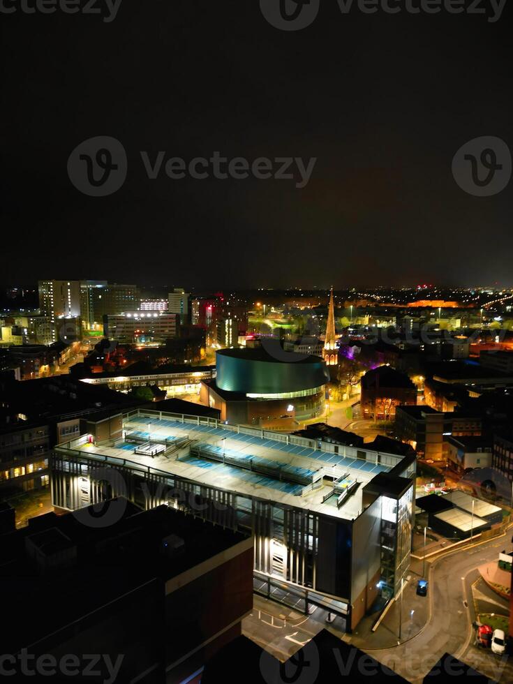 High Angle view of Illuminated Historical Central Coventry City of England, United Kingdom. April 8th, 2024 photo
