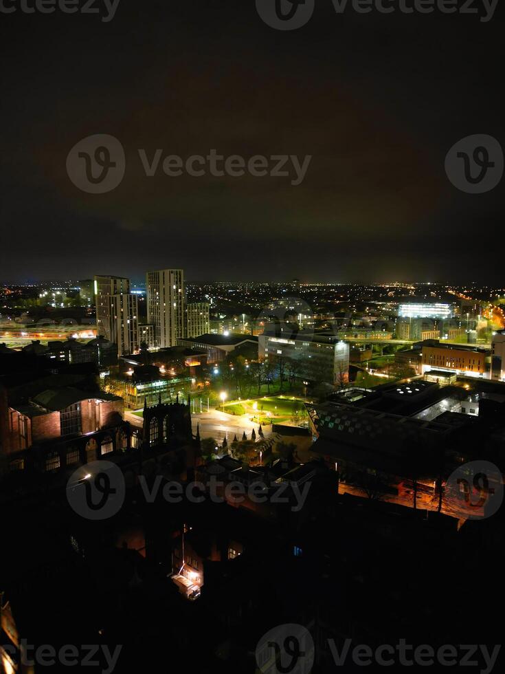 High Angle view of Illuminated Historical Central Coventry City of England, United Kingdom. April 8th, 2024 photo