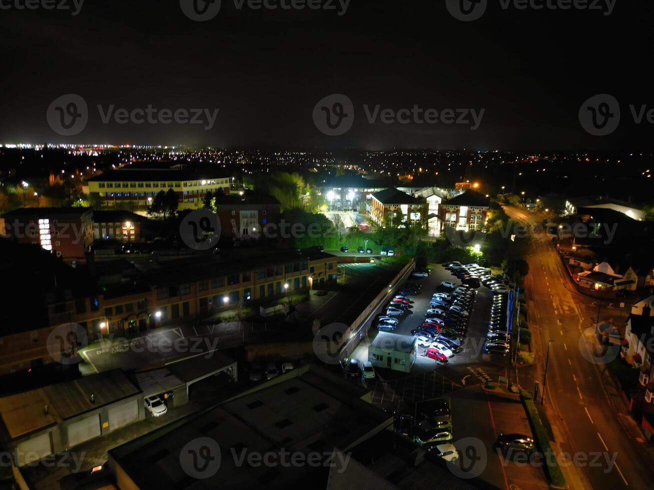 High Angle view of Illuminated Historical Central Coventry City of England, United Kingdom. April 8th, 2024 photo