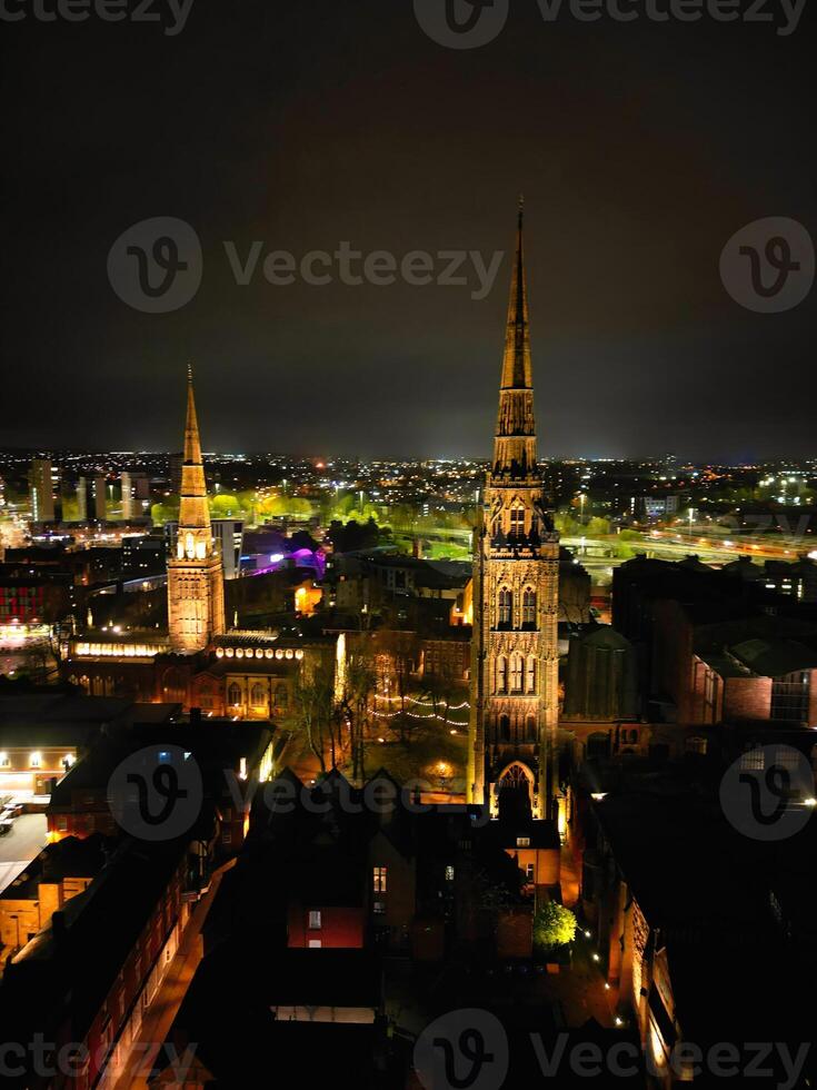 High Angle view of Illuminated Historical Central Coventry City of England, United Kingdom. April 8th, 2024 photo