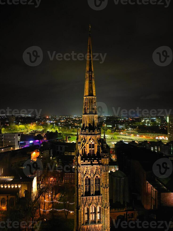 High Angle view of Illuminated Historical Central Coventry City of England, United Kingdom. April 8th, 2024 photo