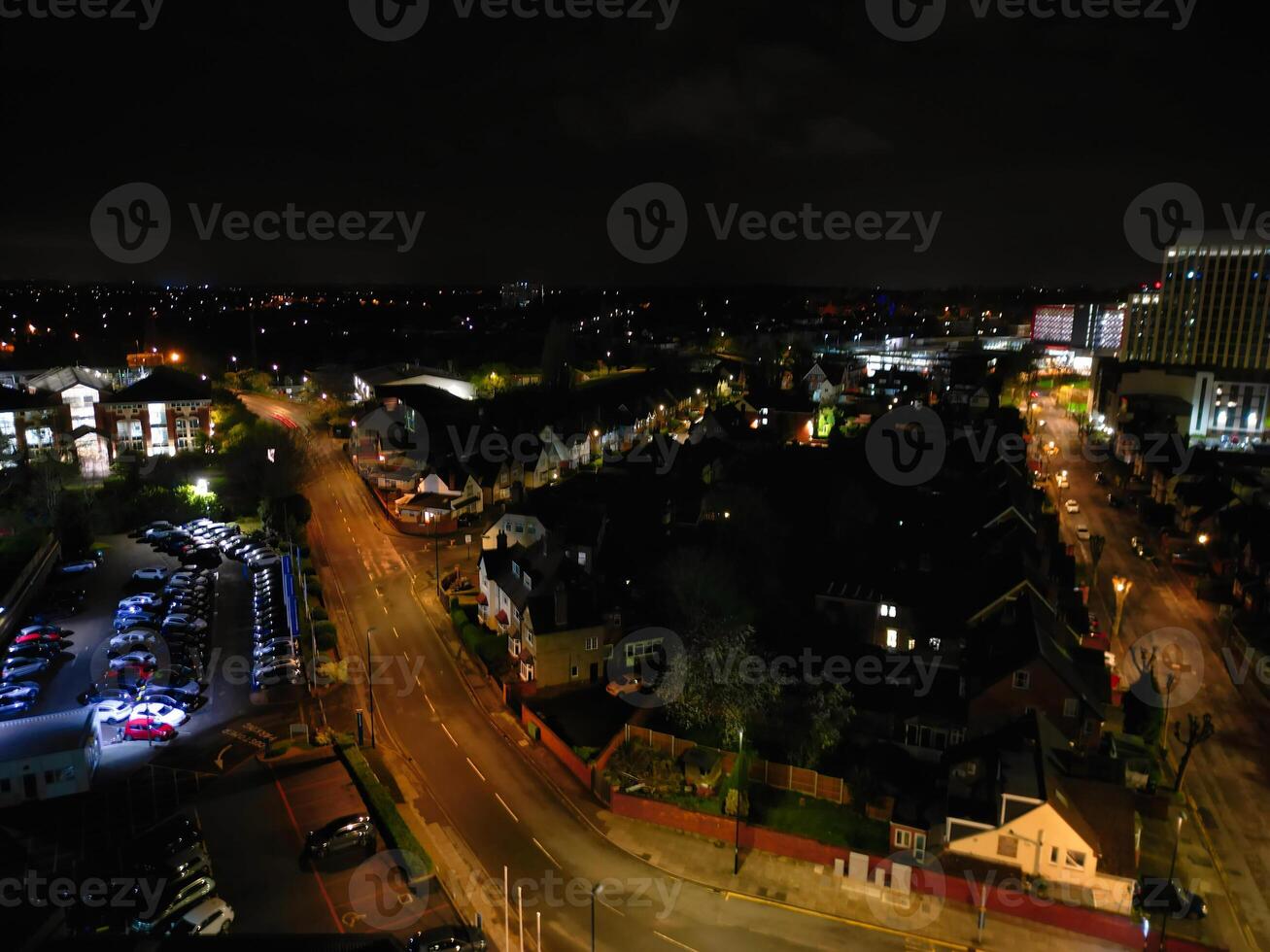 High Angle view of Illuminated Historical Central Coventry City of England, United Kingdom. April 8th, 2024 photo