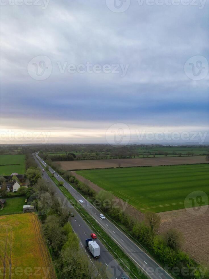 High Angle View of British Countryside Landscape Near Rugby City of England United Kingdom. April 8th, 2024 photo