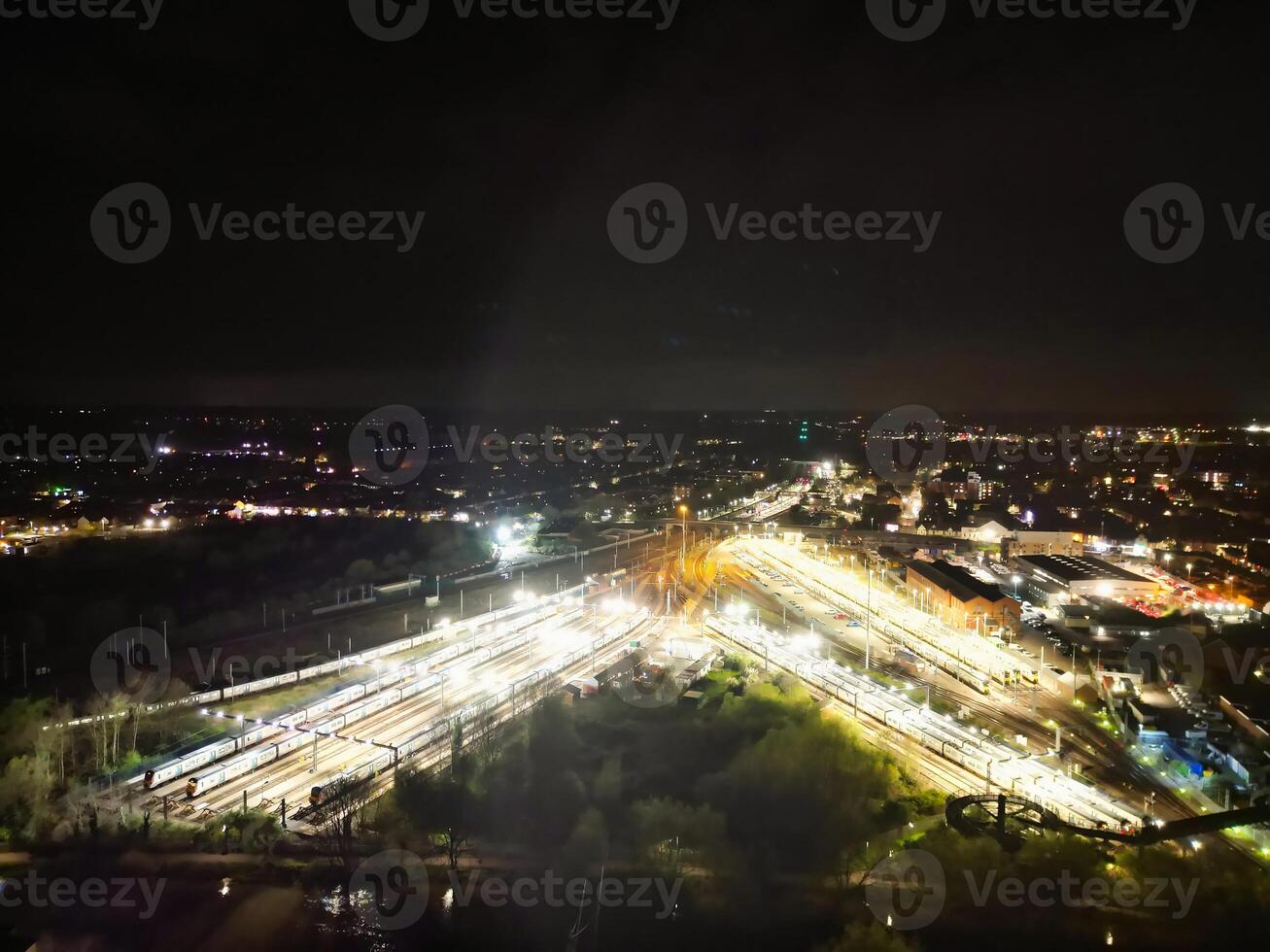 Night Aerial View of Illuminated Historical Central Bedford City of England UK. April 5th, 2024 photo