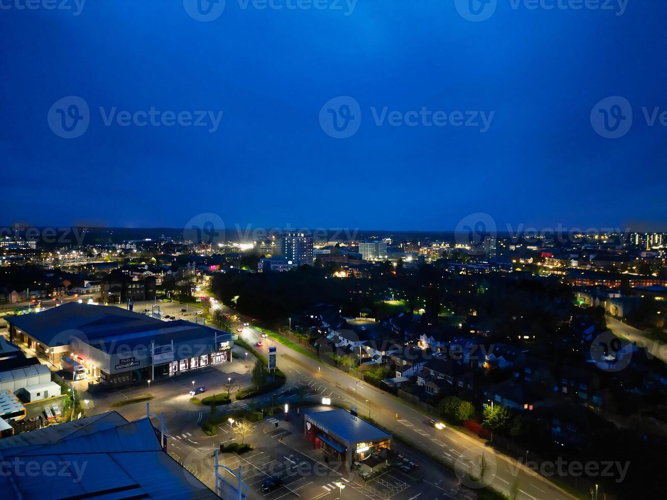 Night Aerial View of Illuminated Historical Central Bedford City of England UK. April 5th, 2024 photo