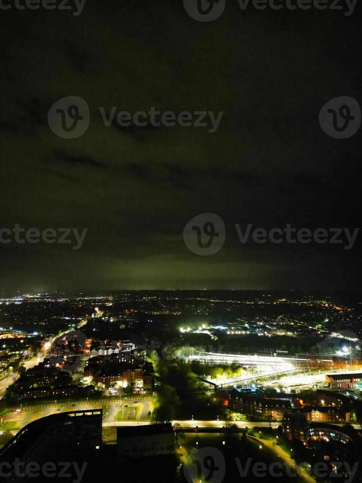 Night Aerial View of Illuminated Historical Central Bedford City of England UK. April 5th, 2024 photo