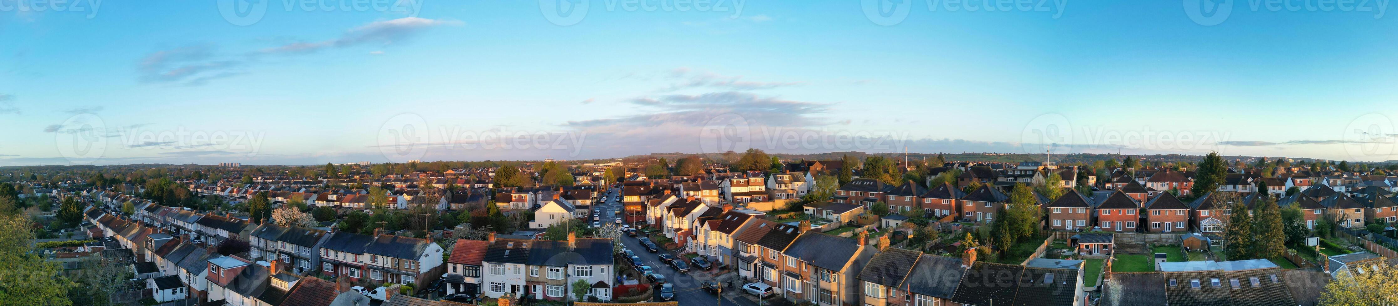 Aerial Panoramic View of Residential Homes at Luton City of England UK during Sunrise. April 16th, 2024 photo