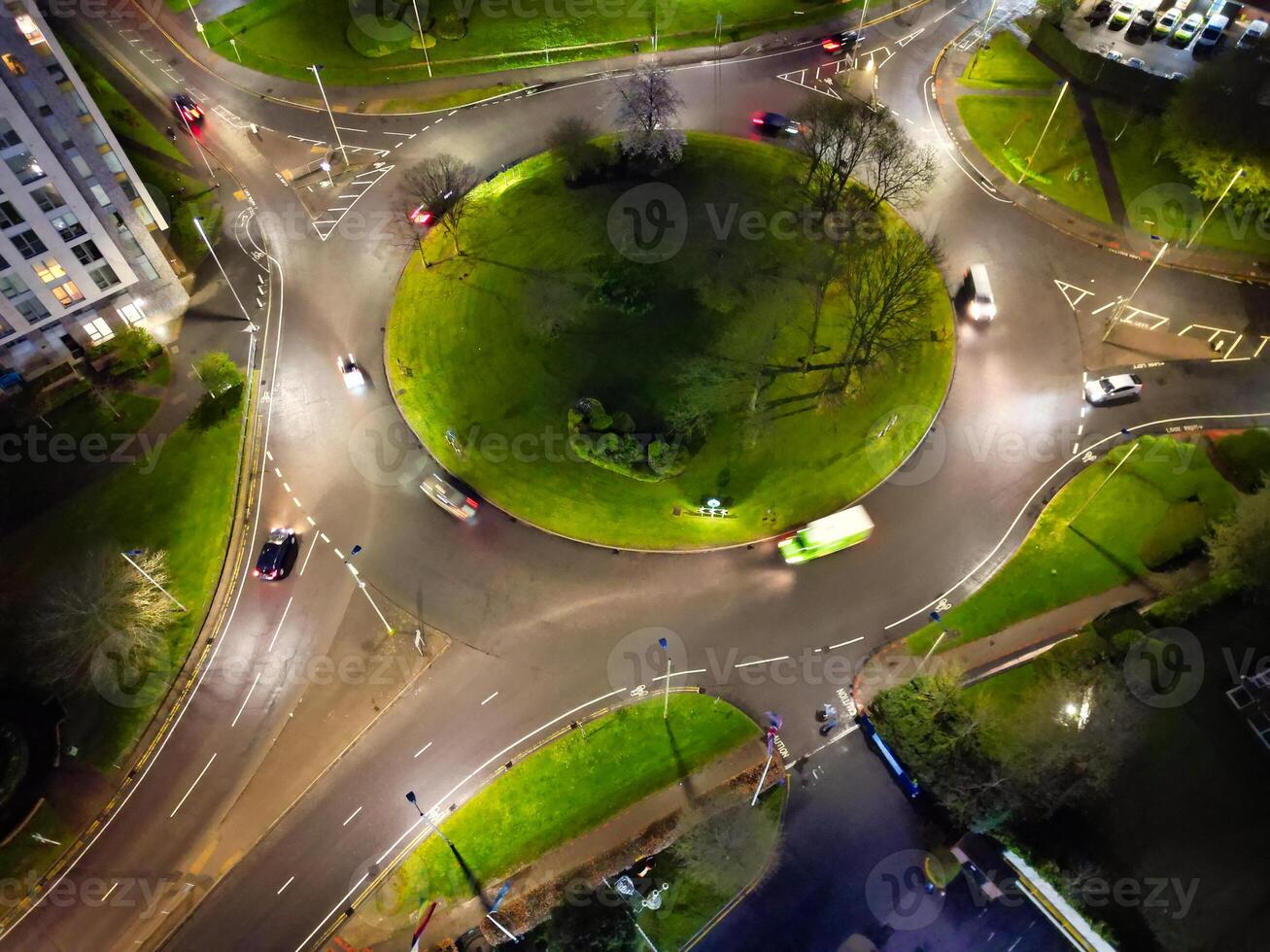 Aerial Night View of Illuminated Borehamwood Central London City of England United Kingdom, April 4th, 2024 photo