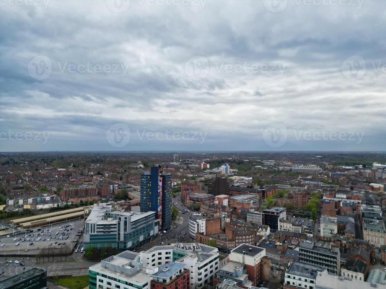 Aerial View of Buildings at Central Leicester City of England United Kingdom. April 4th, 2024 photo