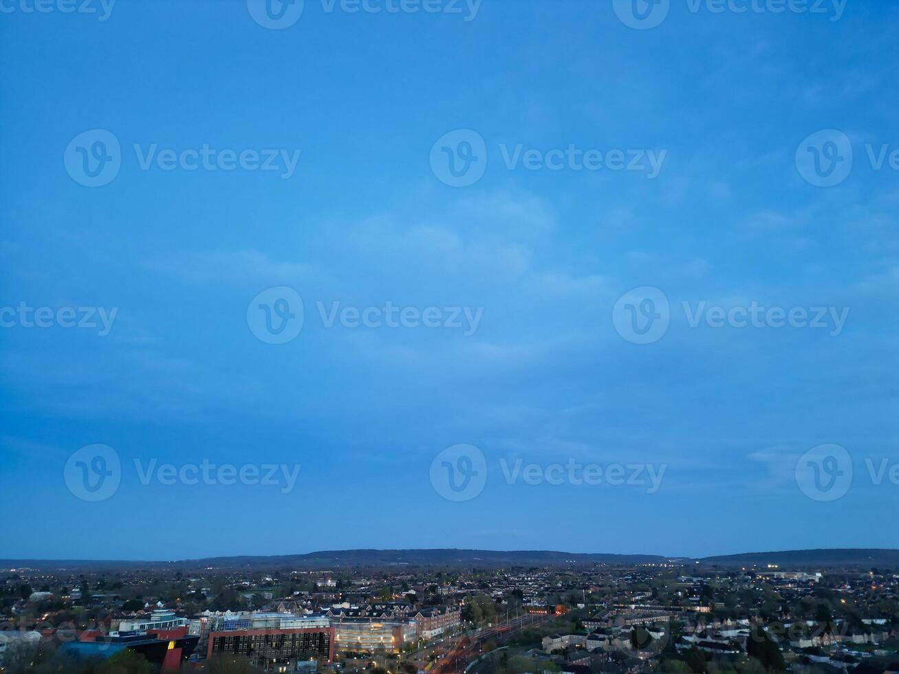 Aerial Night View of Illuminated Central Aylesbury Town of England United Kingdom. April 1st, 2024 photo