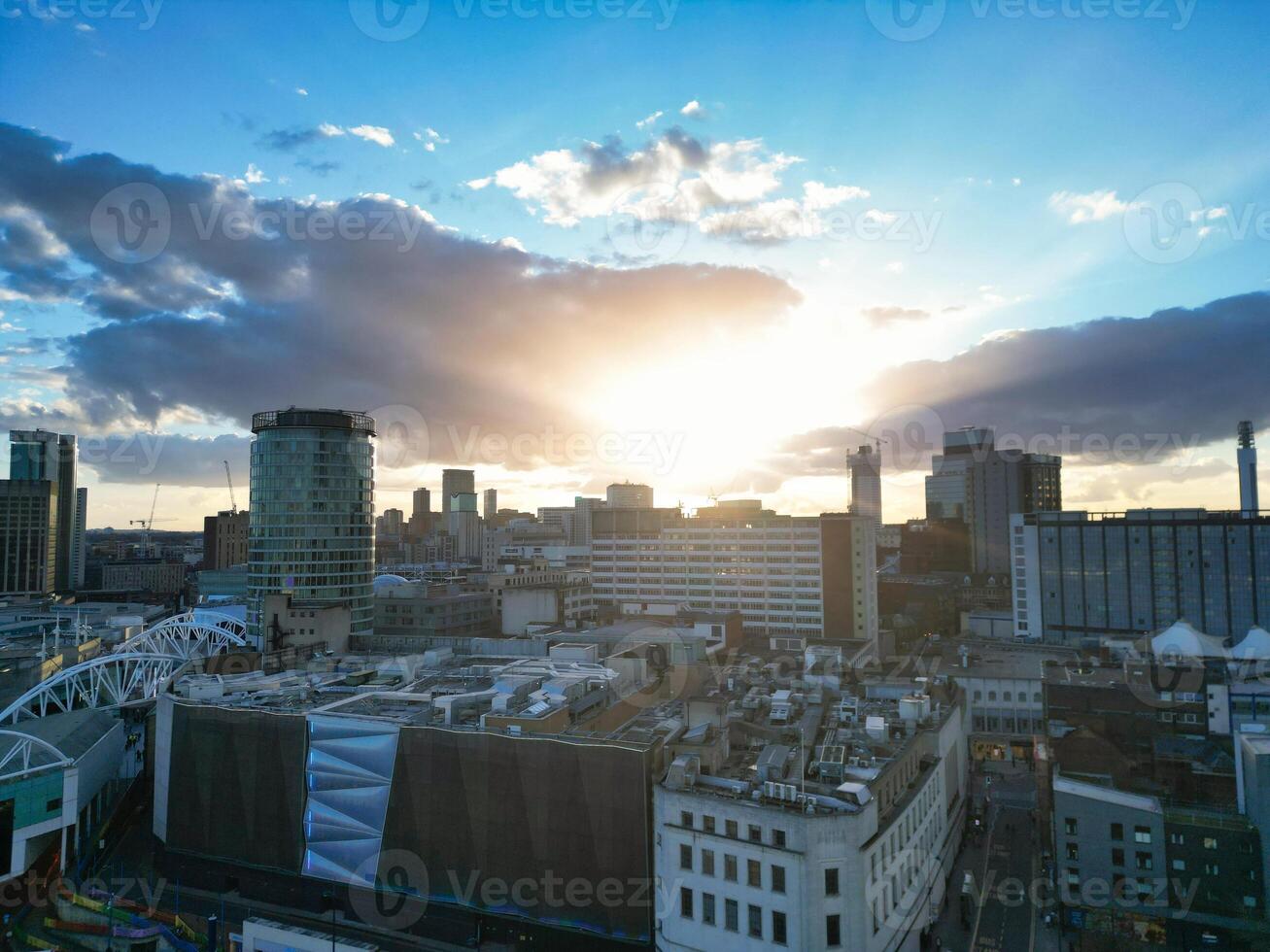 Aerial City Centre Buildings of Birmingham Central City of England United Kingdom During Sunset. March 30th, 2024 photo