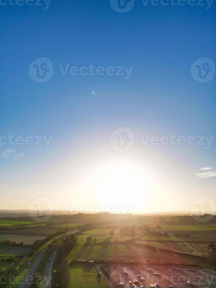 Aerial View of British Countryside Landscape Near Oxford City, Oxfordshire, England UK During Sunrise Morning. March 23rd, 2024 photo