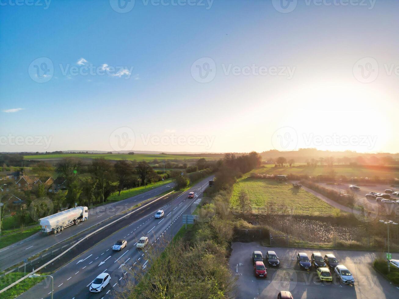 High Angle View of park and ride Bus Station at Thornhill Oxfordshire England United Kingdom During Sunrise. March 23rd, 2024 photo