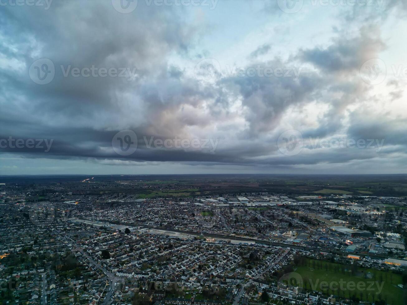 Aerial View of Residential Estate at Luton City of England During Sunset. United Kingdom. March 17th, 2024 photo