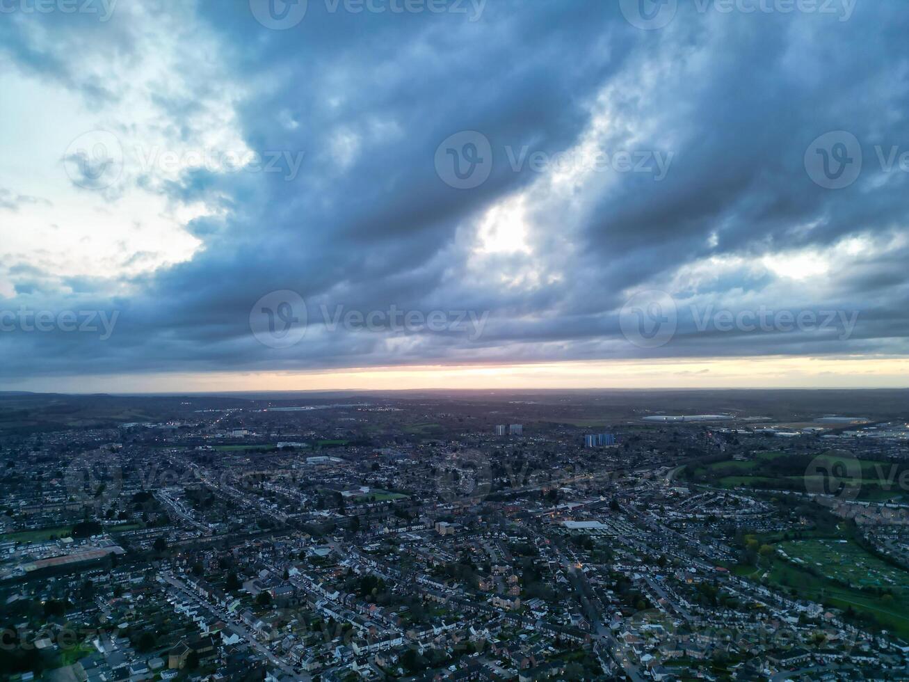 Aerial View of Residential Estate at Luton City of England During Sunset. United Kingdom. March 17th, 2024 photo