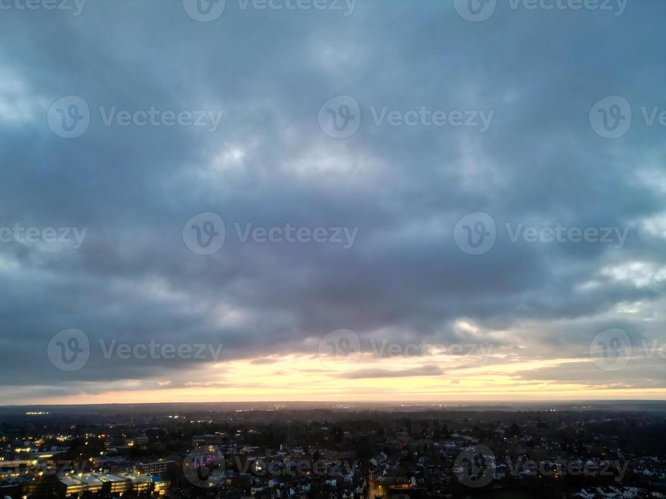 High Angle View of Illuminated Central Harpenden Town of England During Night. United Kingdom. March 16th, 2024 photo