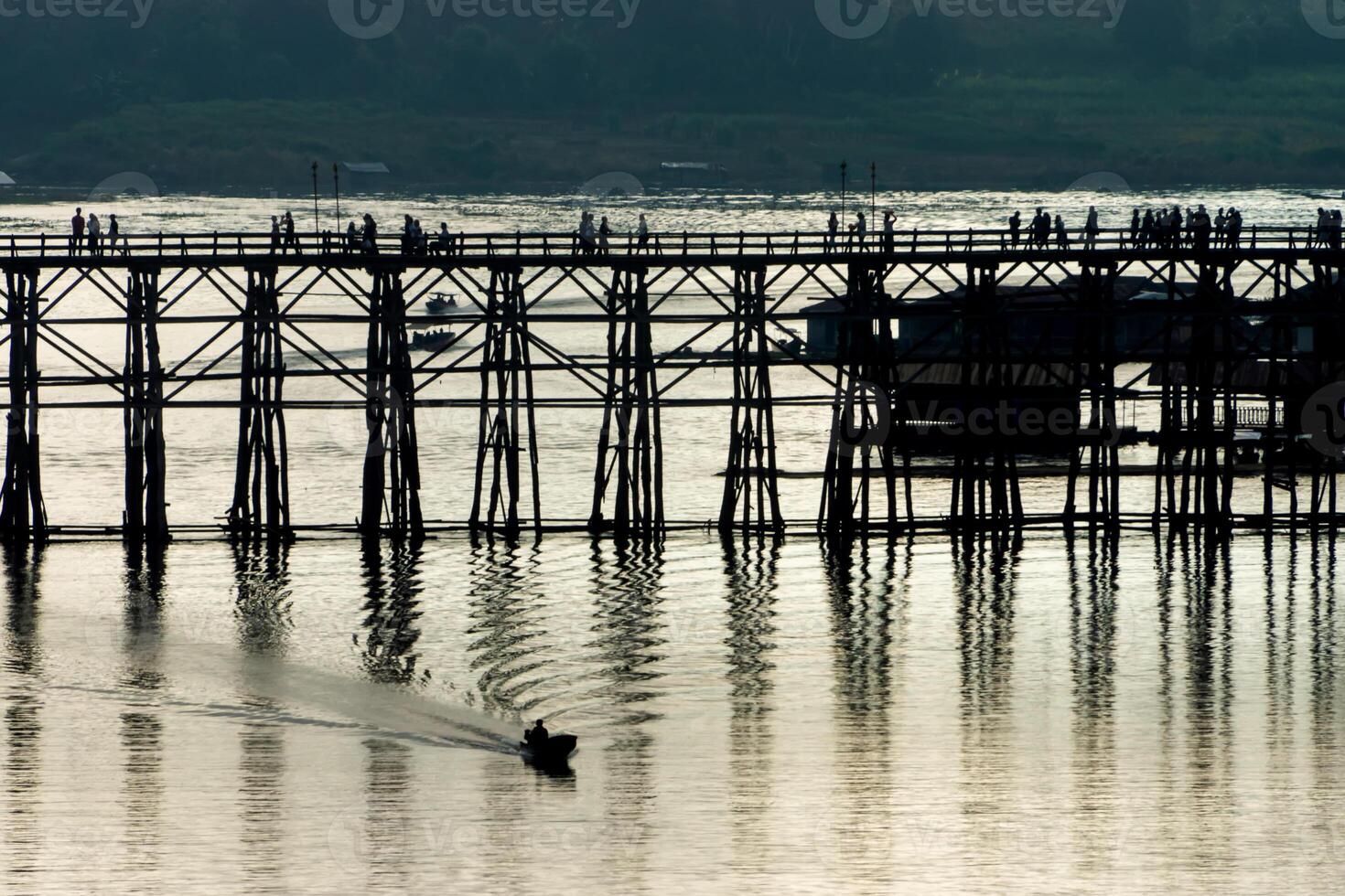 View of songkaria river and Mon bridge photo