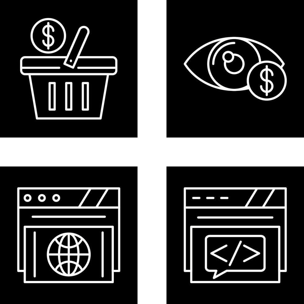 compras cesta y ojo icono vector