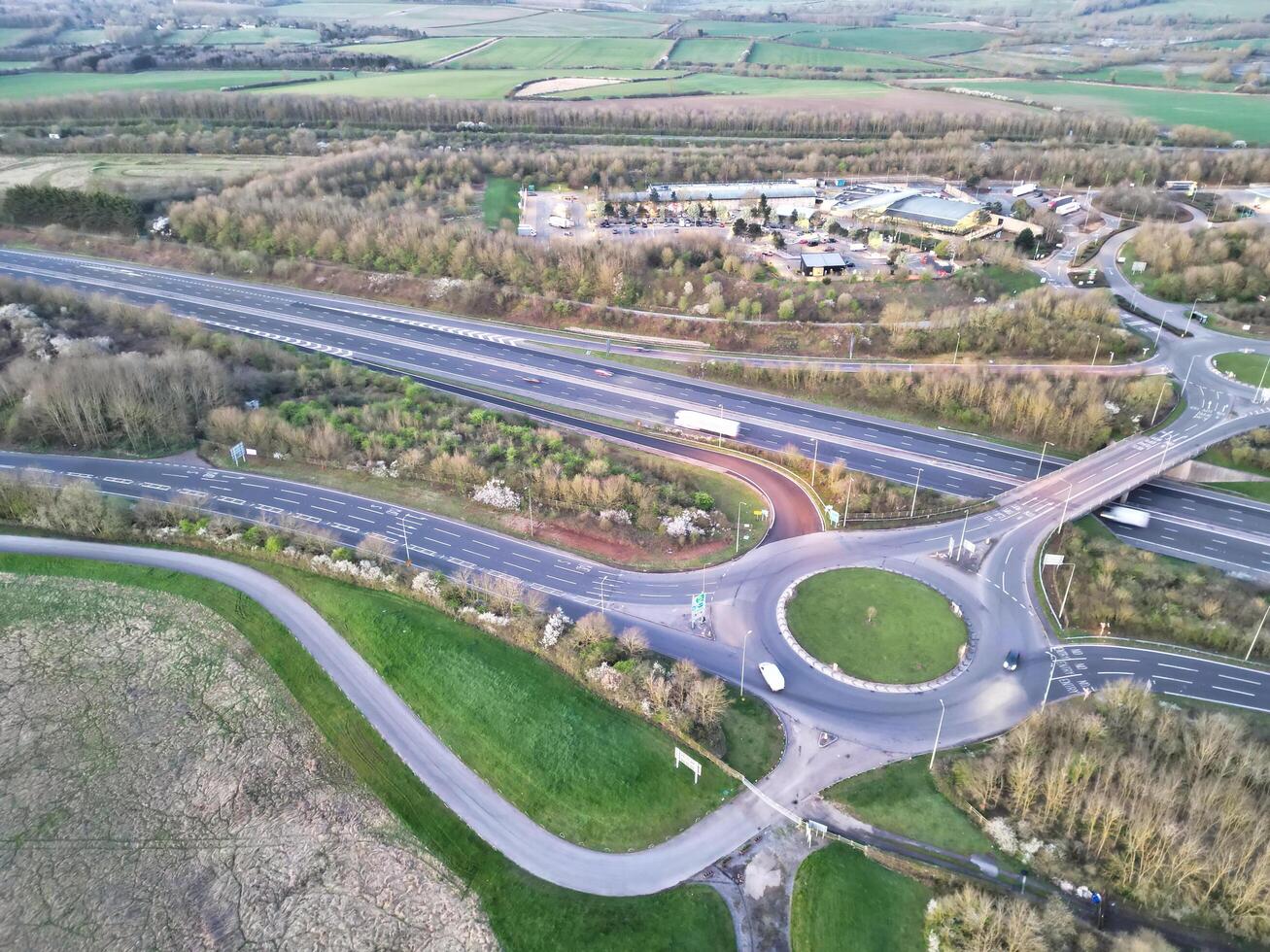 High Angle View of British roads During Sunrise Morning Near Oxford City, Oxfordshire, England United Kingdom. March 23rd, 2024 photo