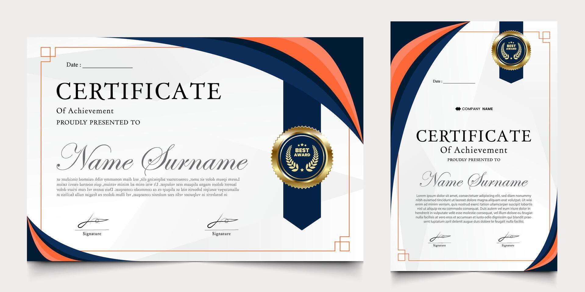 certificado galardonado con moderno antecedentes. graduación diseño elementos, mejor empleados y otros. vector