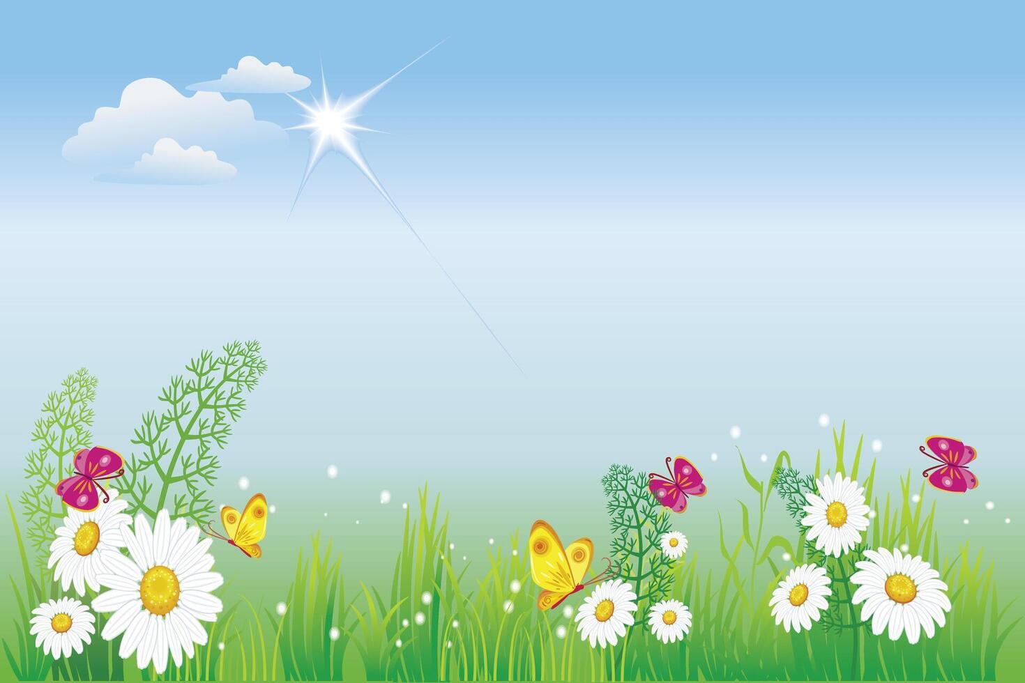 flowers bloom and butterflies fly vector