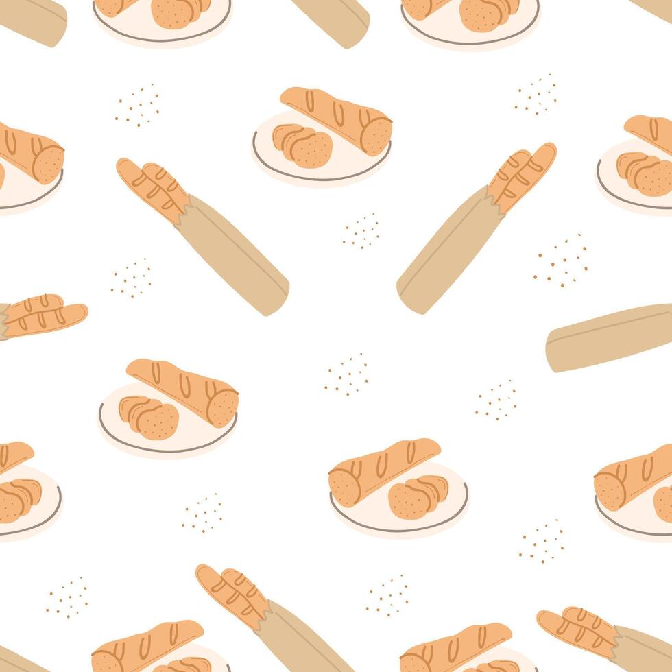 Cute seamless pattern of baguette,bread.Pattern for textile, wallpaper, packaging, cover, card, box, print, banner, ceramics vector