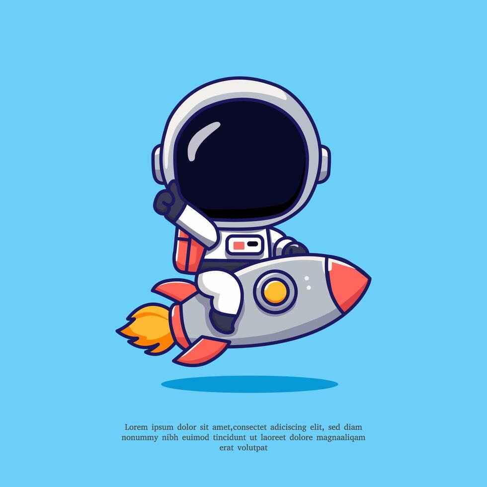 cute illustration of astronaut with toy rocket flat design style vector