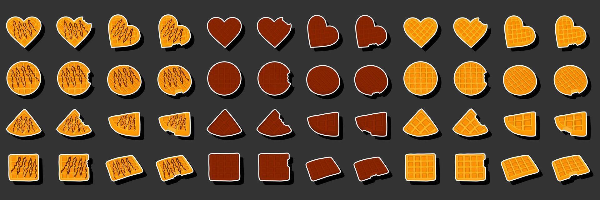 Illustration on theme big kit different types biscuit waffle with cell, dessert cookie vector