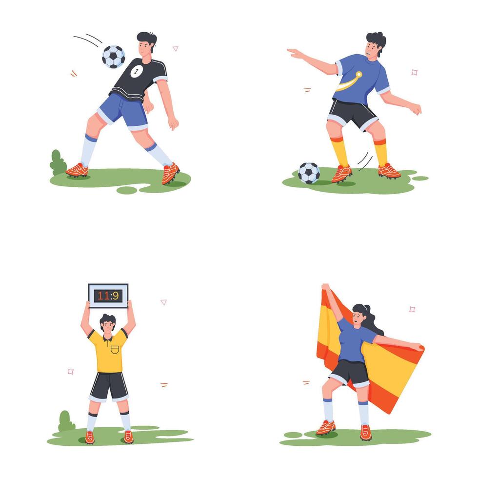 Football Athletes Flat Illustrations vector