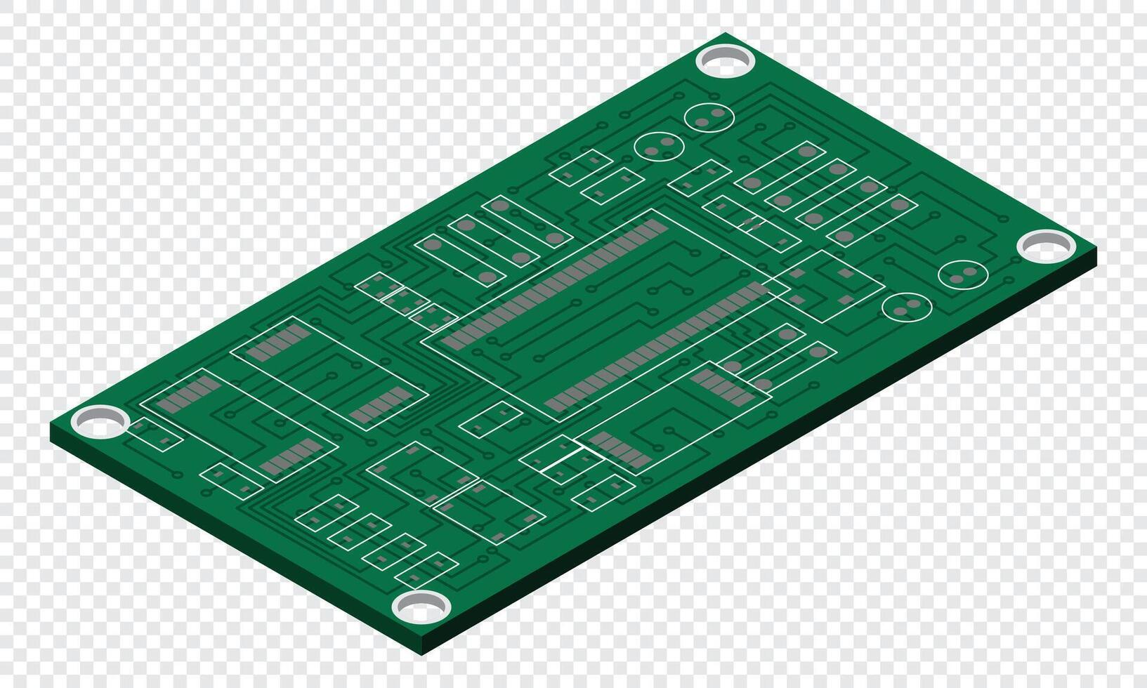 isométrica electrónico tablero. isométrica impreso circuito tablero. integrado circuito tablero. ilustración vector