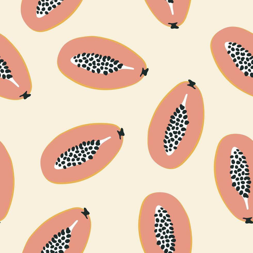 seamless pattern with papaya fruit, doodle style illustration vector