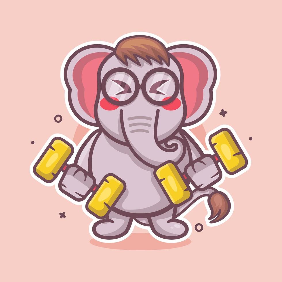 cute elephant animal character mascot doing bodybuilding using dumbbell isolated cartoon vector