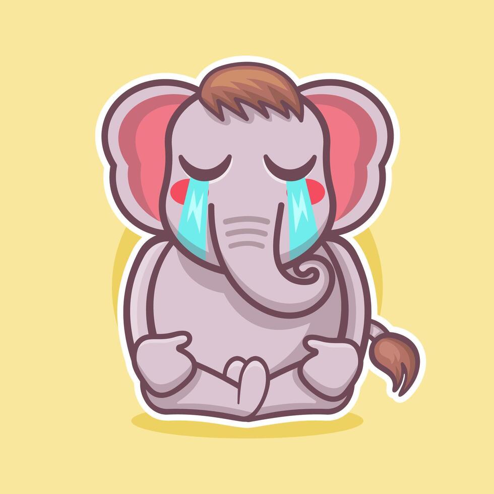 triste elefante animal mascota con llorar expresión aislado dibujos animados en plano estilo diseño vector