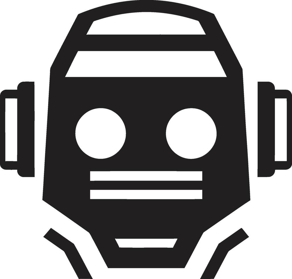 Micro Cybernetic Marvel Black Bot Emblem Lovable Automation Small Bot Black Iconic Badge vector