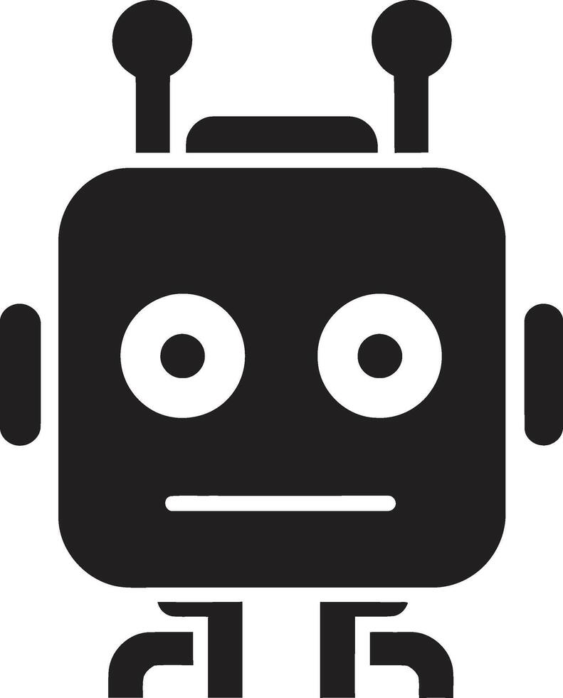 Micro Cybernetic Chat Marvel Black Bot Emblem Lovable AI Assistant Small Black Chatbot Iconic Badge vector
