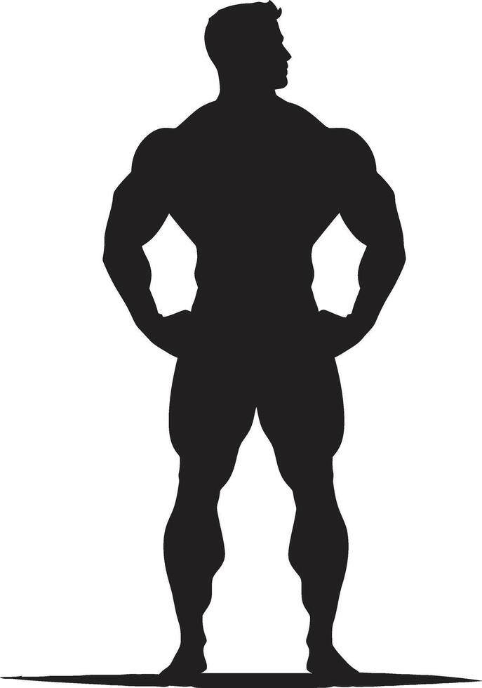 Defined Dominance Bodybuilders Iconic Figure Jet Black Bulk Full Body Icon vector