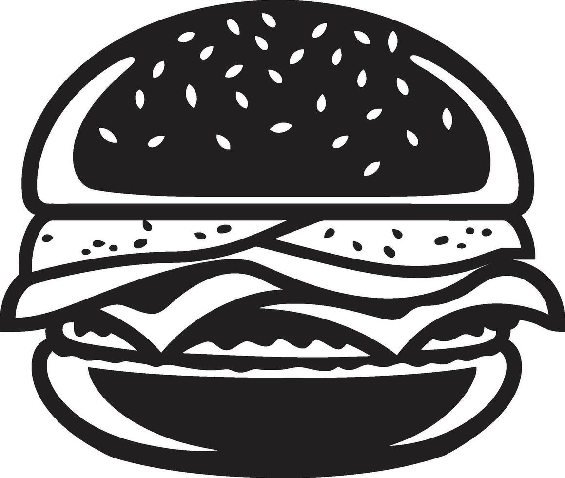 Gourmet Flavor Black Emblem Tempting Bite Black Burger Icon vector
