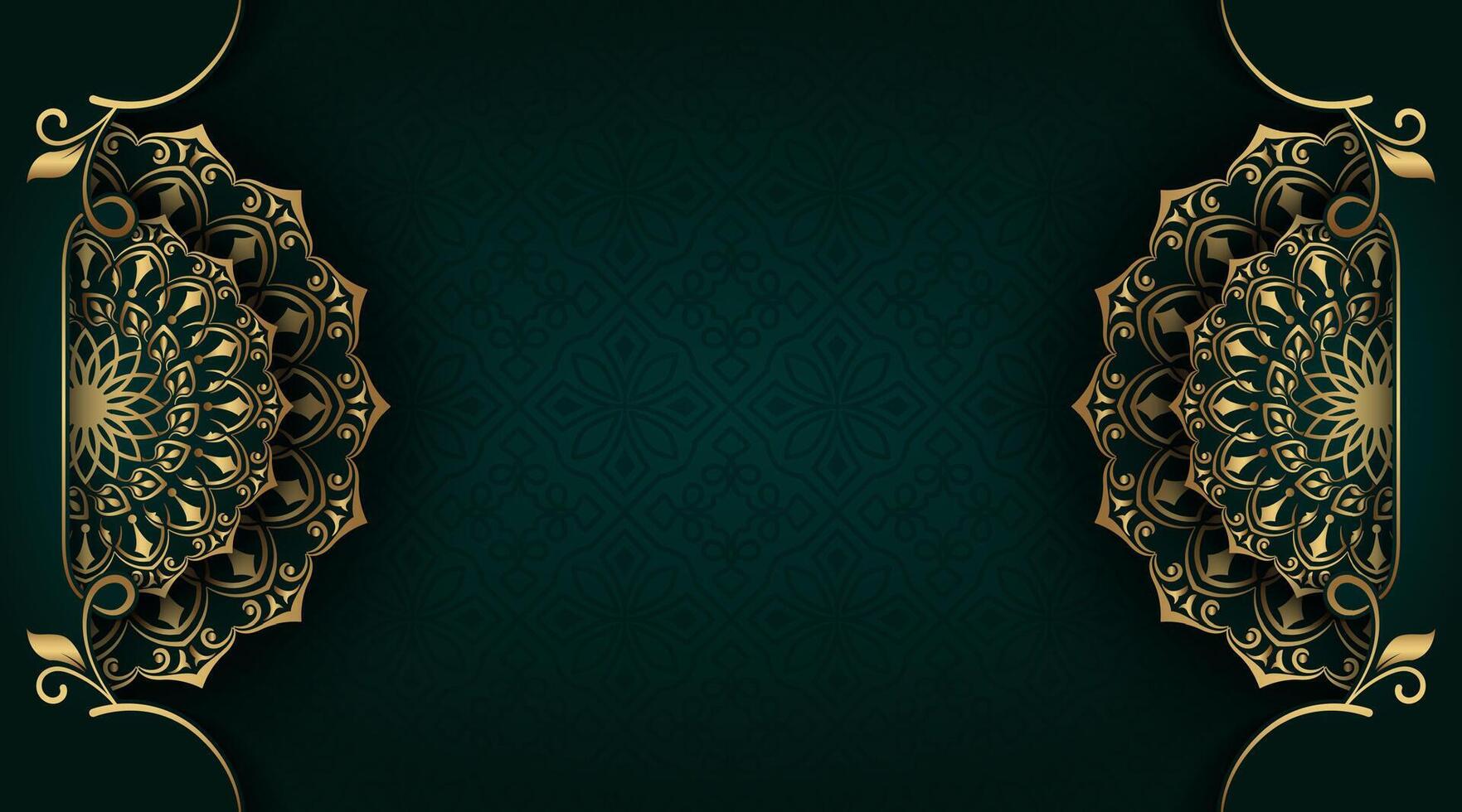 dark green background with gold mandala ornament vector