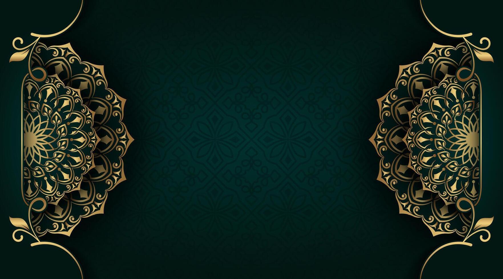 dark green background with gold mandala ornament vector