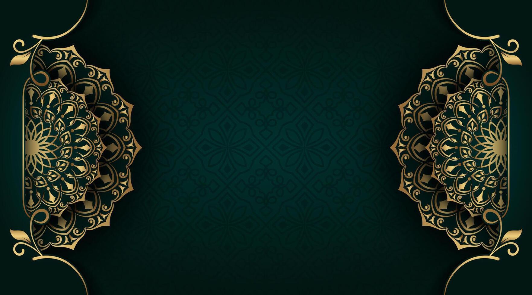 oscuro verde antecedentes con oro mandala ornamento vector