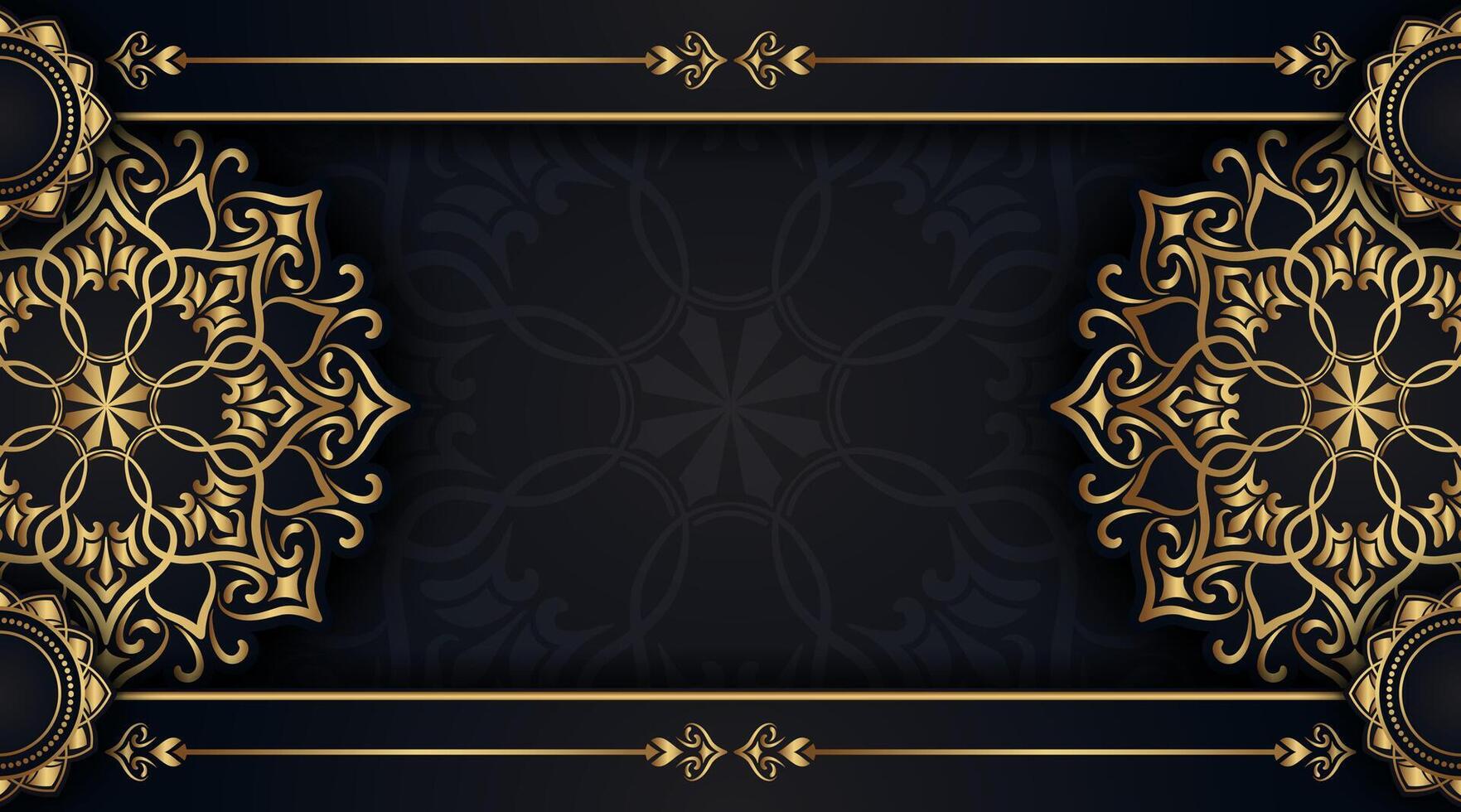 black luxury background with gold mandala ornaments vector