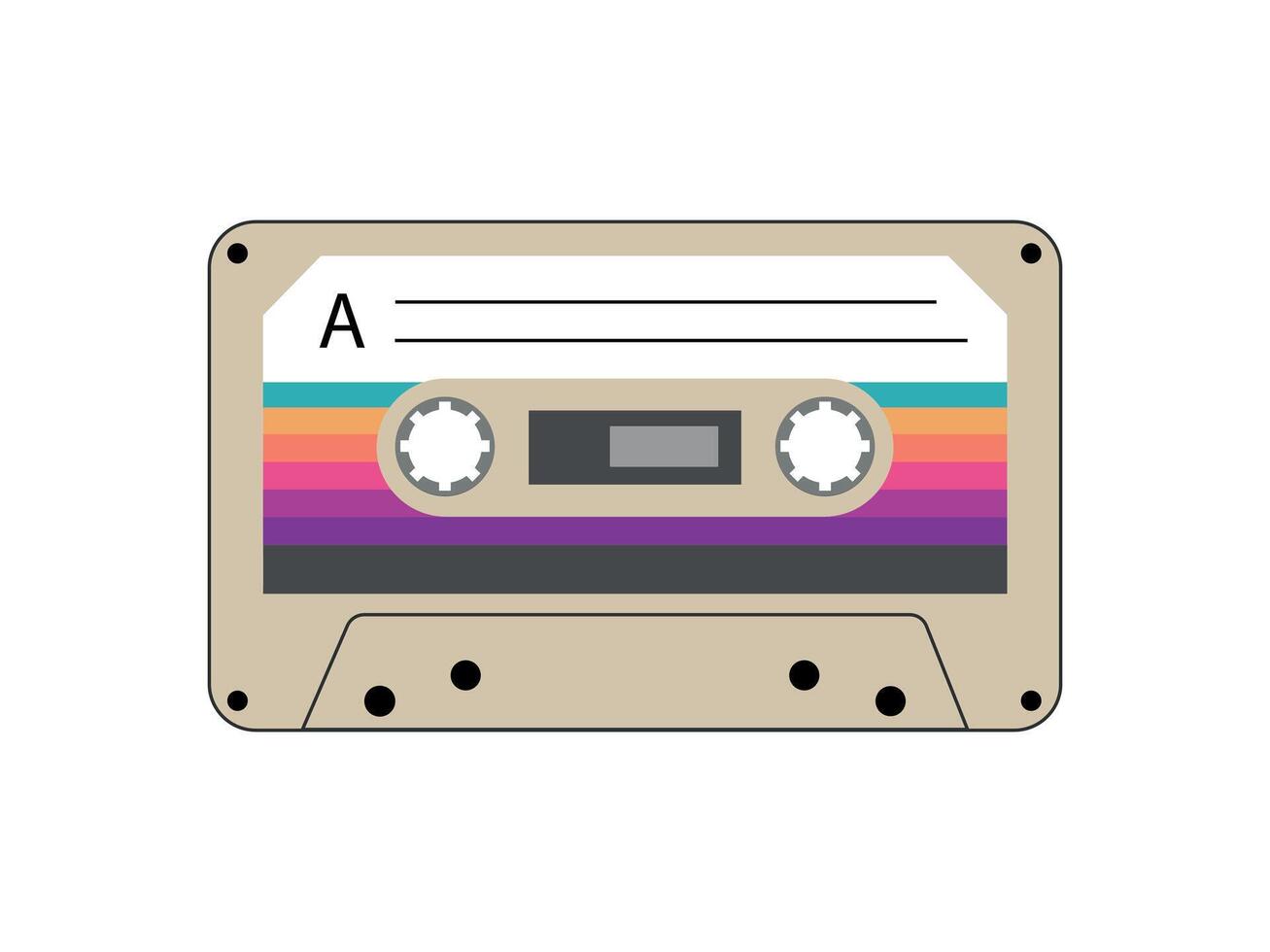 Plastic old cassette in flat style on a white background. Retro cassette of the 90s. Vintage cassette tape vector