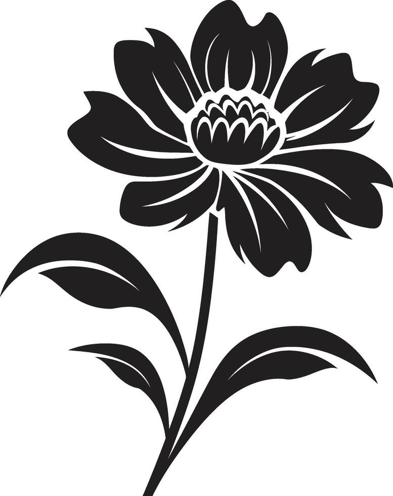 Simplistic Petal Framework Monochrome Iconic Design Robust Flower Sketch Black Iconic Emblem vector
