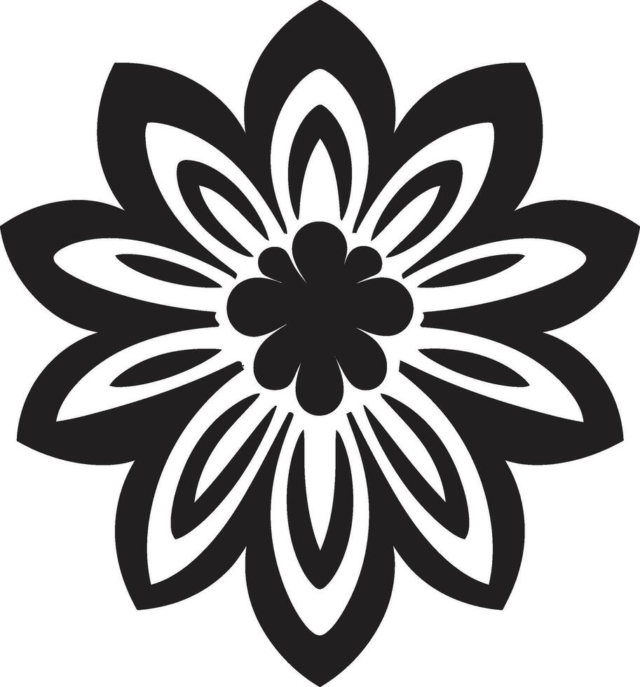 Bold Bloom Monochrome Floral Emblem Thick Petal Border Black Design Icon vector
