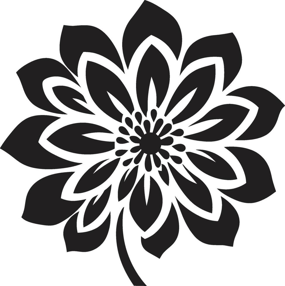 Bold Floral Contour Monochrome Iconic Outline Thickened Bloom Structure Black Emblematic Flower vector