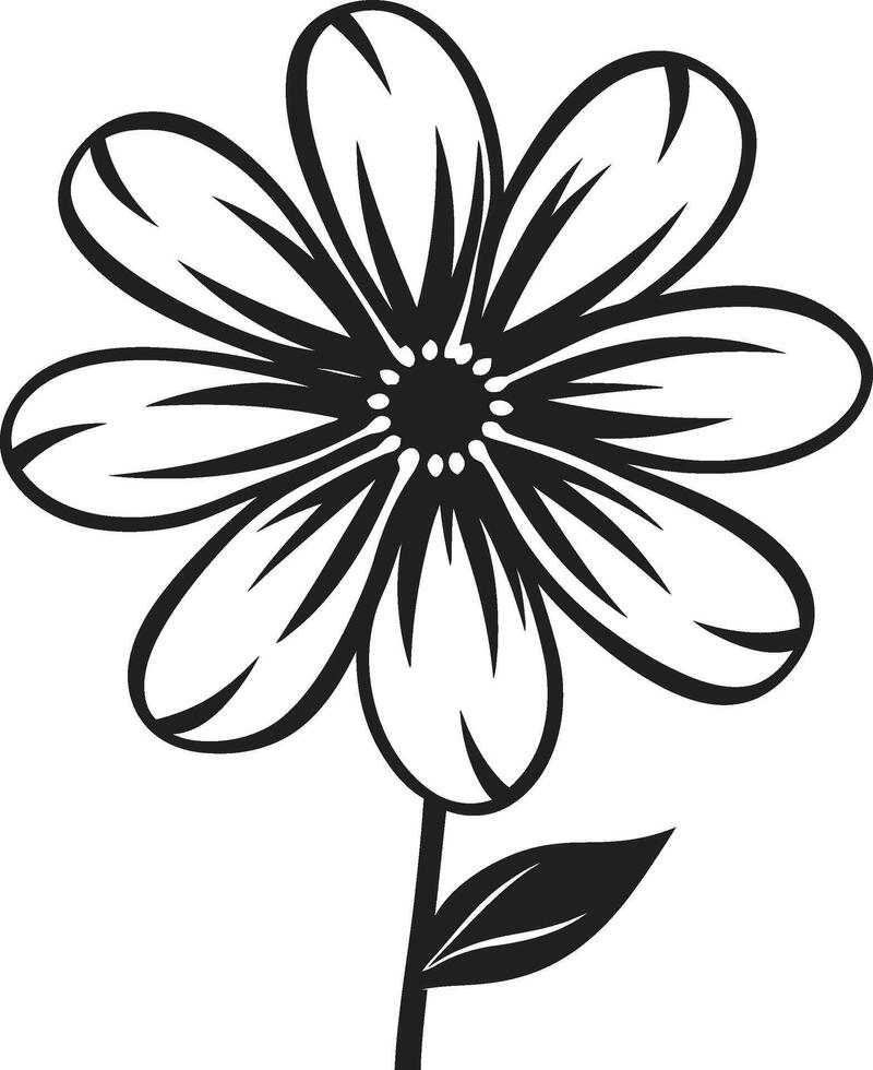 Freehand Floral Emblem Monochrome Sketch Whimsical Blossom Sketch Black Designated Emblem vector