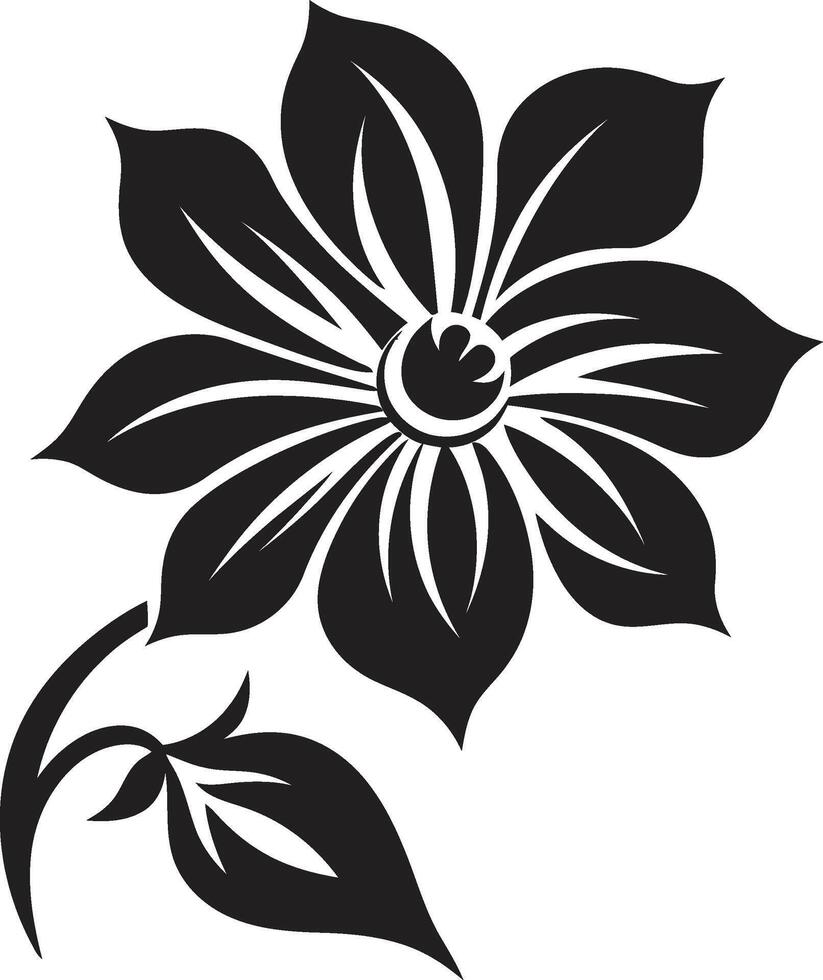 Intricate Blossom Outline Black Flower Sketch Simple Botanical Framework Monochrome Emblematic Icon vector