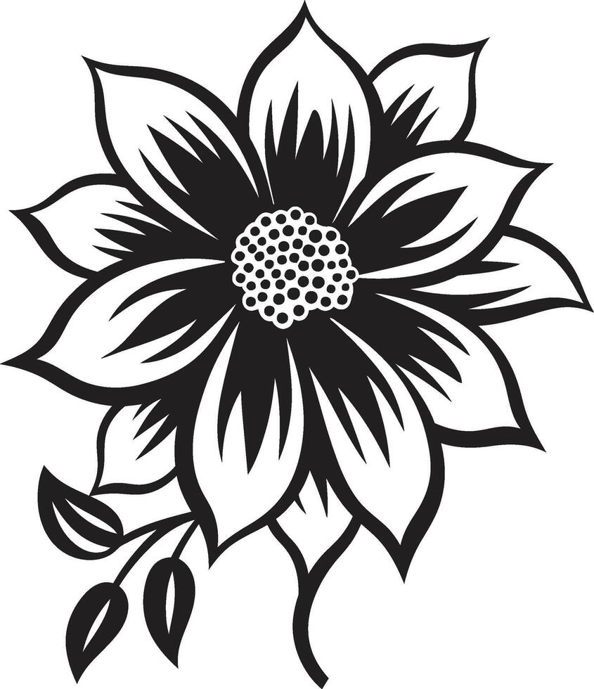 Outlined Blossom Black Icon Stark Botanical Sketch Monochrome Emblem vector