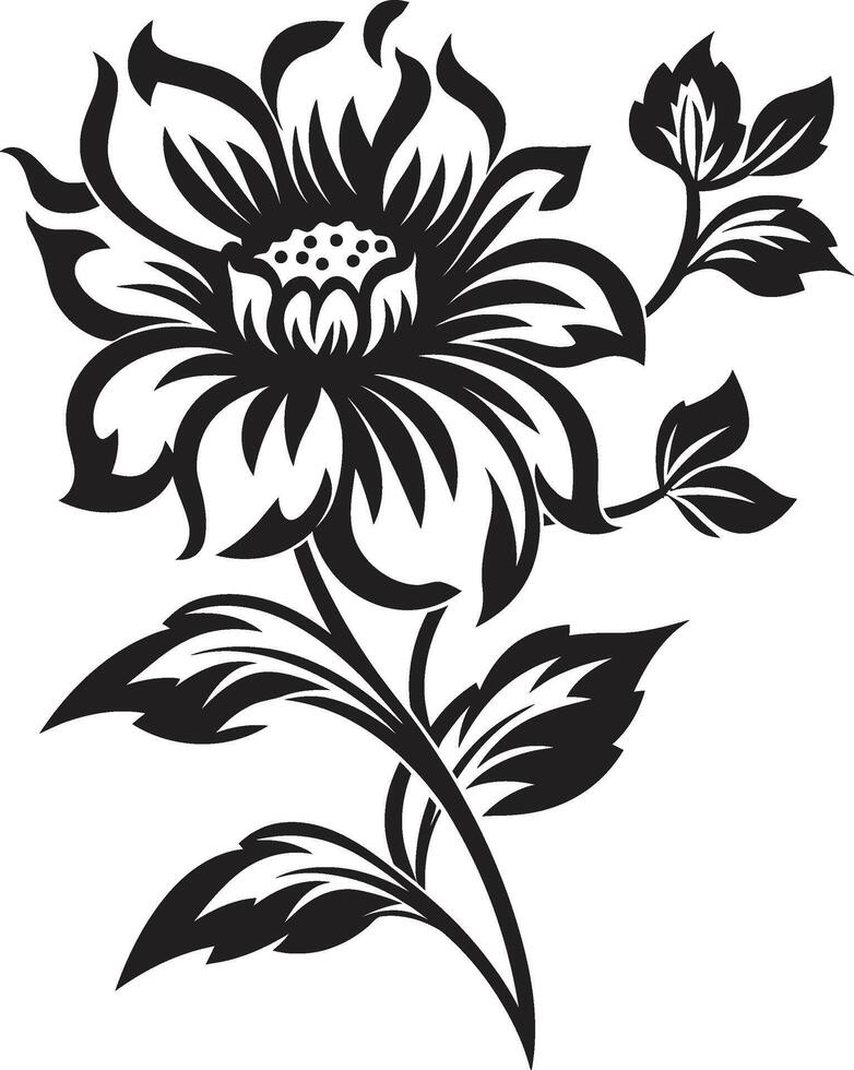Floral Contour Monochrome Emblem Thick Floral Outline Black Logo vector