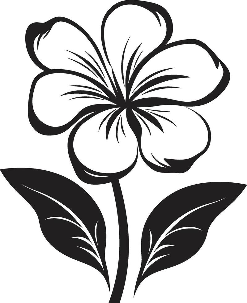 Thickened Petal Contour Monochrome Icon Solid Floral Sketch Black Emblematic Design vector